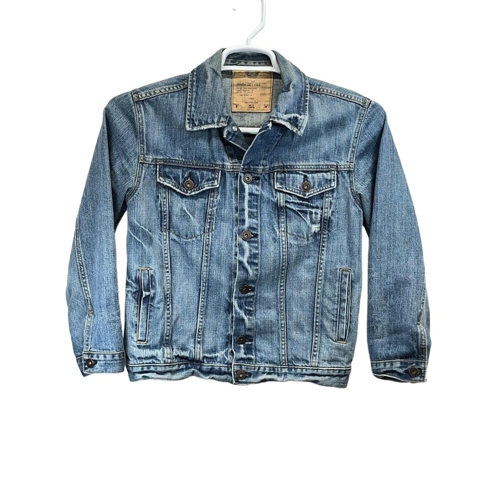 Old Navy Men's Light Blue Distressed Washed Cotton‎ Jean Jacket Large